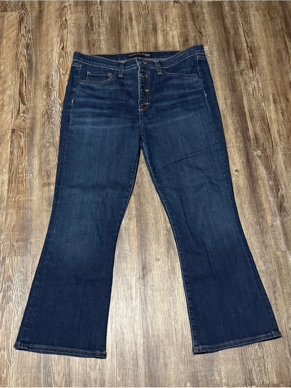 Veronica Beard Carolyn Baby Boot Jeans Women's 31 Exposed Button Fly in Midnight